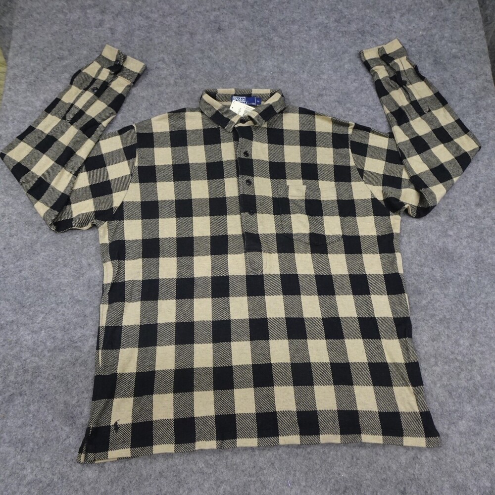 Vintage Polo Ralph Lauren Shirt Mens Large 3/4 Button Flannel Check Pocket 90s